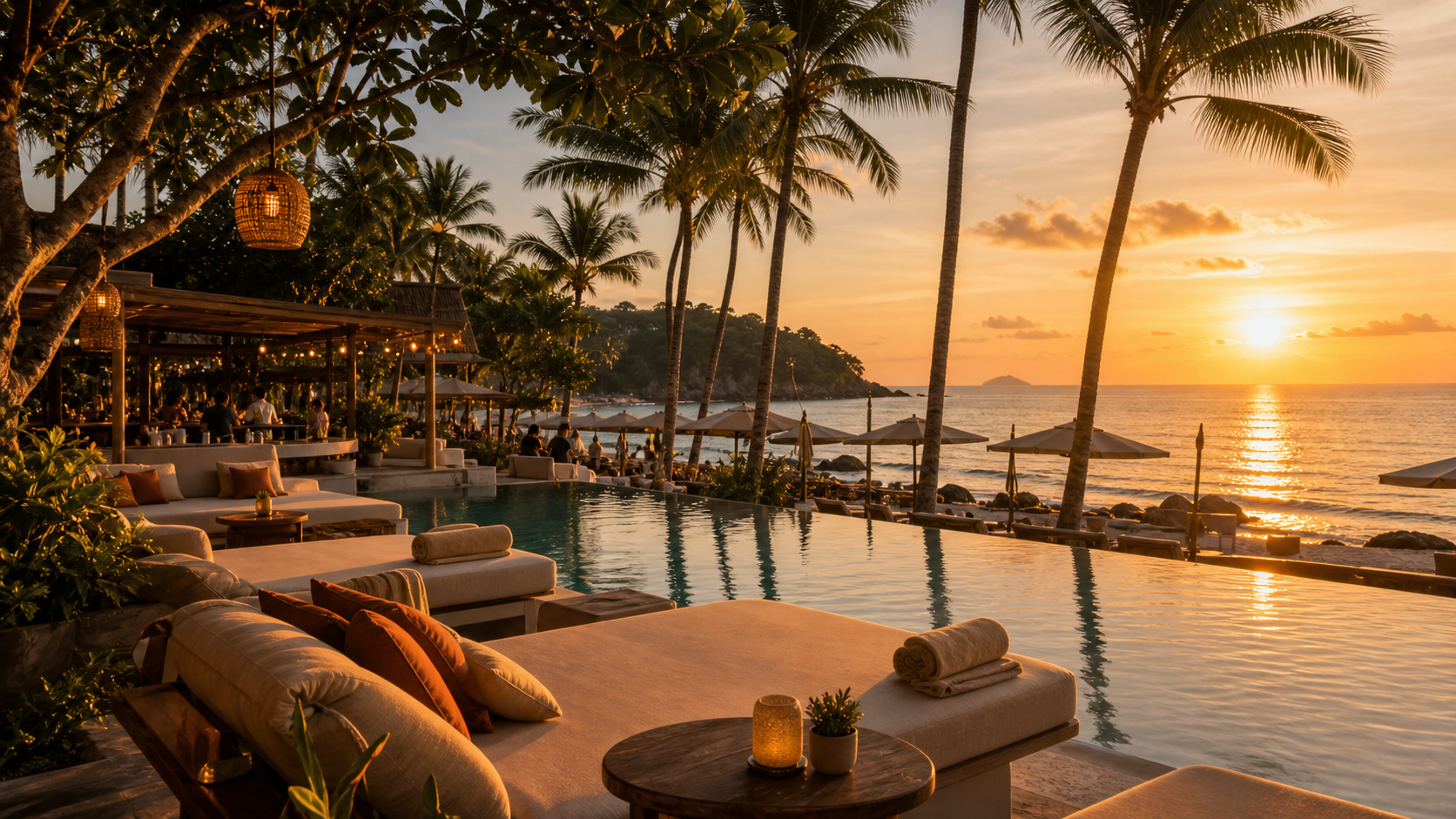 Floating Phuket beach club experience with pool, cabanas, and blue sea