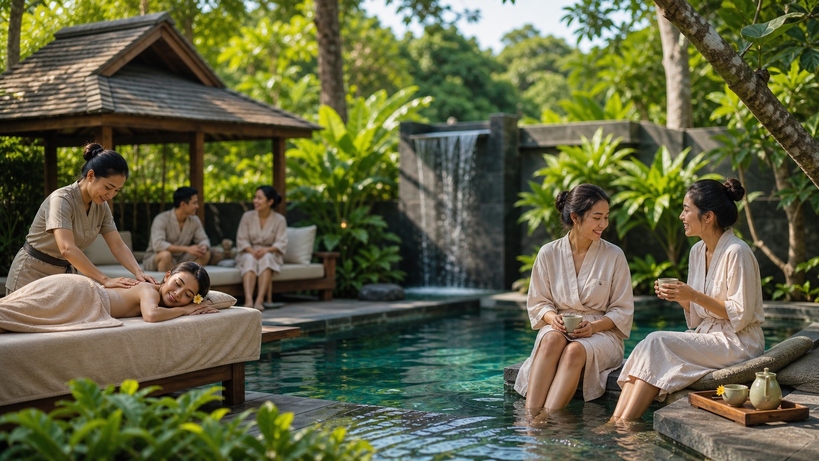 A relaxing wellness day with massage, herbal tea, and tropical spa surroundings near Phuket